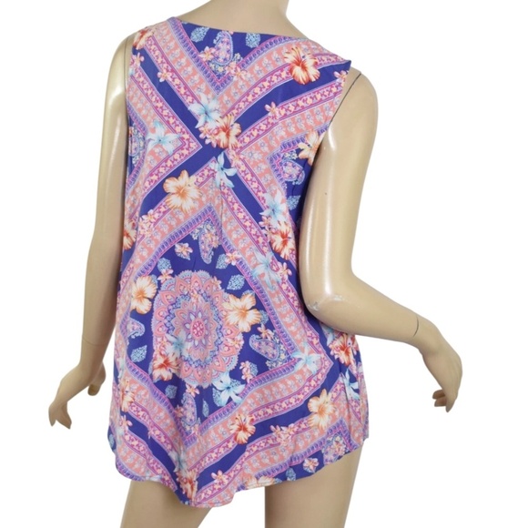 J Jill Plus Top Women's 3X Floral Scarf Print Tank Boho Beach Summer Casual - Picture 13 of 14